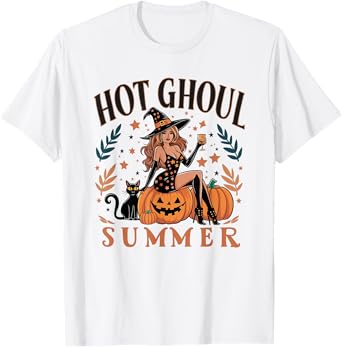Hot Ghoul Summer Funny Witch Gothic Spooky Retro Halloween T-Shirt
