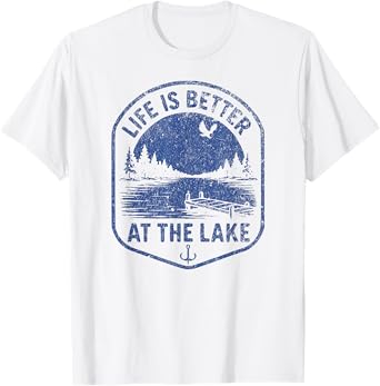 LIFE IS BETTER AT THE LAKE Vintage Distressed Fishing Nature T-Shirt