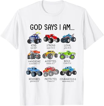 God Says I Am Funny Monster Truck Christian Bible Kids Boys T-Shirt