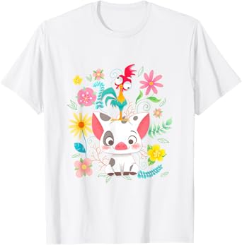 Disney Moana Pua Hei Hei Cute Pose Floral Big Chest Poster T-Shirt