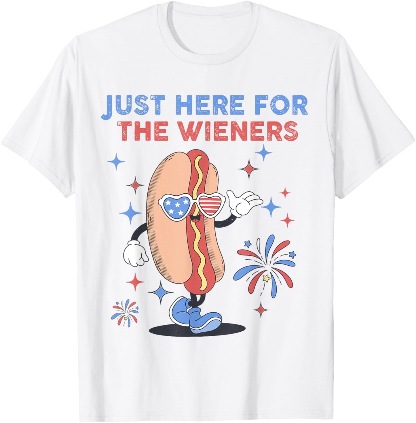Just Here For The Wieners 4th of July Funny Hot Dog Retro T-Shirt