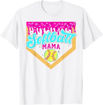 Softball Mama Drip Ice Cream Dripping Game Day Softball Mom T-Shirt