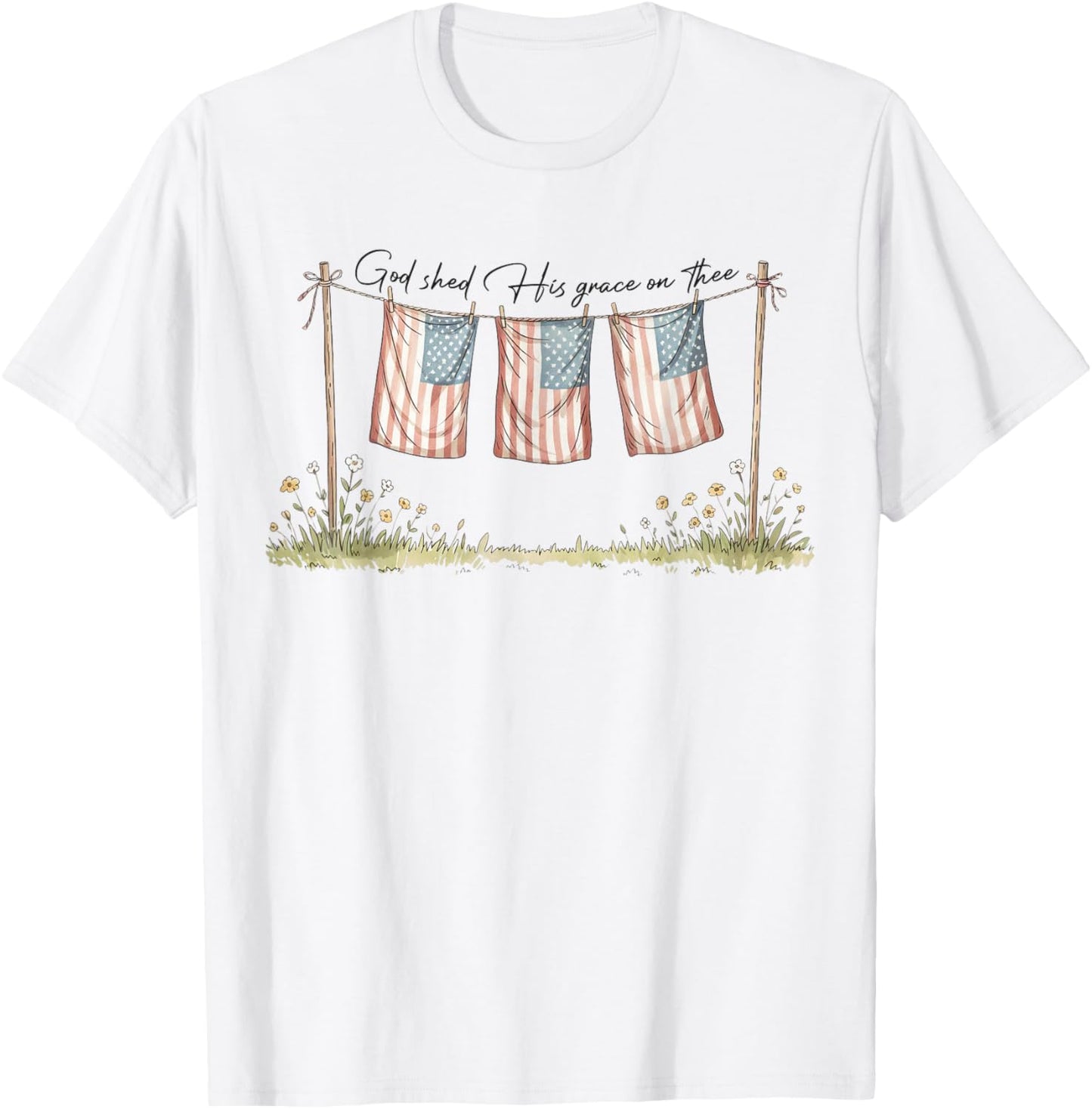 God Shed His Grace On Thee Christian 4th Of July USA Flag T-Shirt