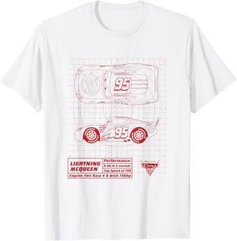 Disney Pixar Cars Lightning McQueen Red Blueprint T-Shirt