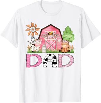 Dad Pink Farm Animal Birthday Kids Matching Family T-Shirt
