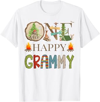 One Happy Grammy Camper First Birthday Camping Bear T-Shirt
