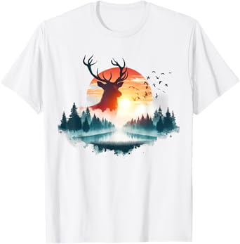 Retro Forest Deer Outdoors Nature Women Men Vintage T-Shirt