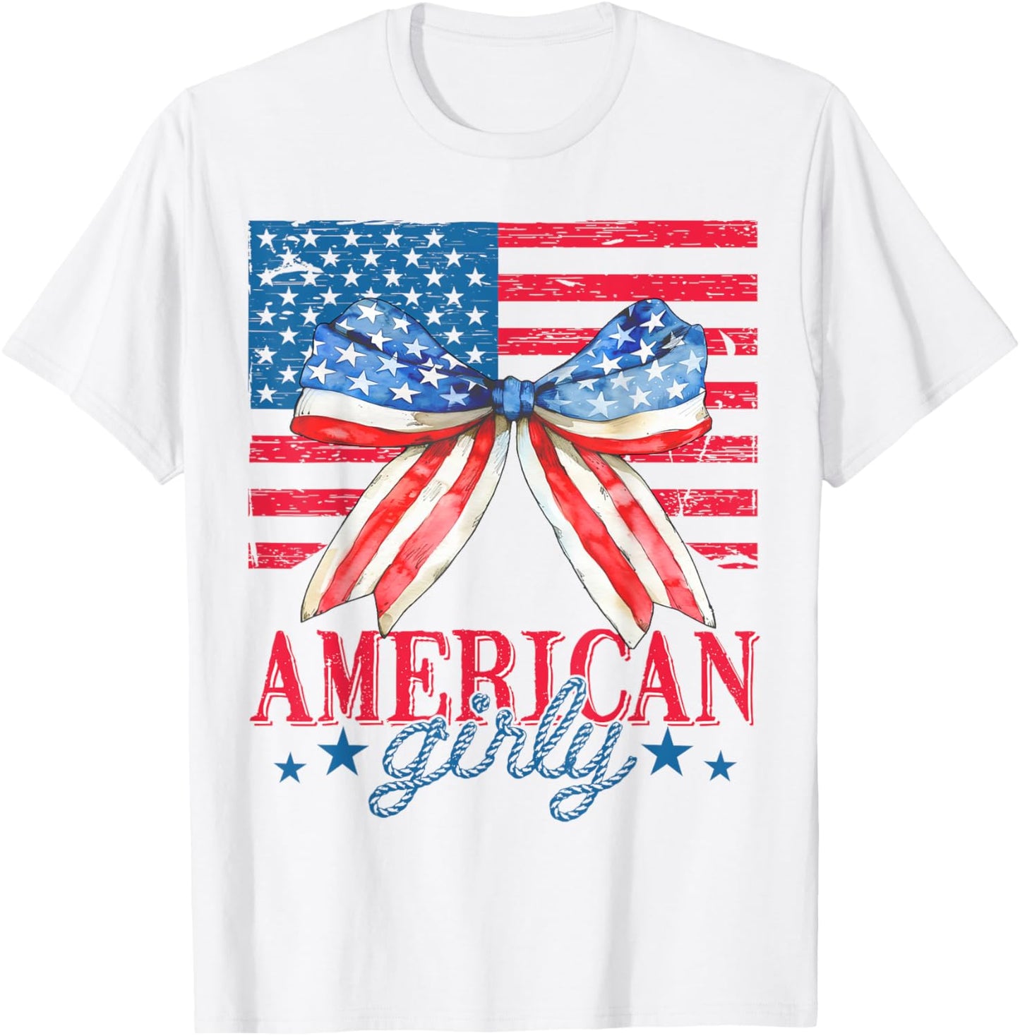 American Girly USA Bow Cute Patriotic Look T-Shirt