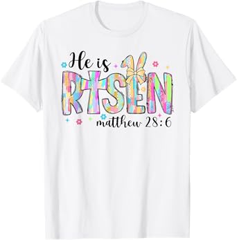 Retro He Is Risen God Jesus Religious Christian Easter Bunny T-Shirt