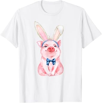 Adorable Easter Pig with Easter Bunny Ears - Easter Pig T-Shirt