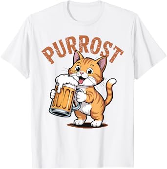 Funny Oktoberfest Cat Kitty Bavarian Drinking Beer Purrost T-Shirt