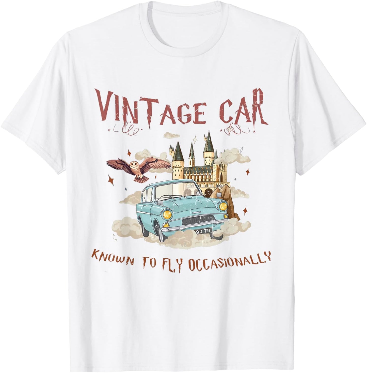 Wizard Ride Magic Adventure Retro Flying Car Tee for Men Women by TeeBrew