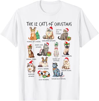 12 Cats of Christmas Funny Christmas Cat Lover Xmas Holiday Men Women Kids T-Shirt