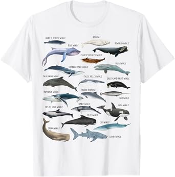 20 Types of Whales Cute Whale Breeds Species - Whale Lovers T-Shirt
