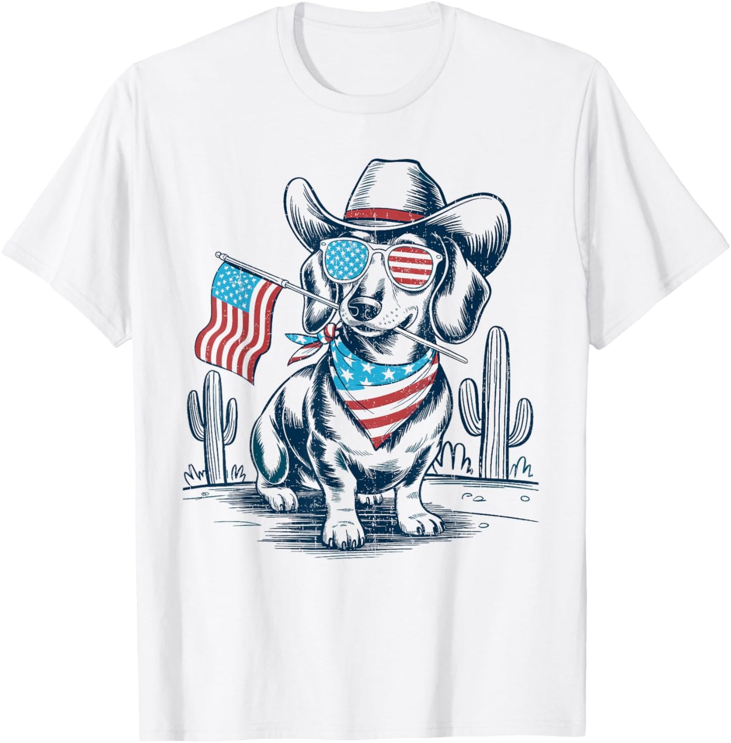 4th Of July Patriotic Dachshund Cowboy Dog Usa Flag T-shirt