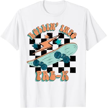 Retro Rollin Into Pre K Skateboard Back To School Kids T-Shirt