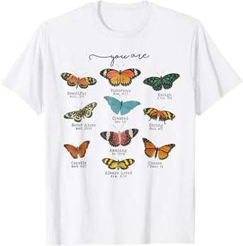 You Are Beautiful Bible Verse Religious Christian Butterfly T-Shirt