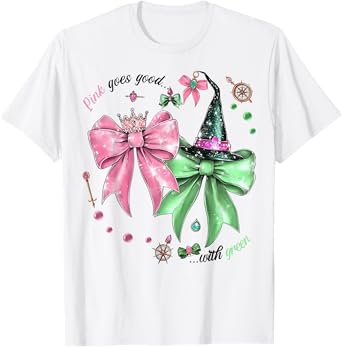 Pink Goes Good With Green Funny Halloween Witch Women Girl T-Shirt