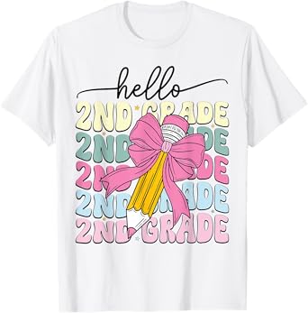 Hello Second Grade Coquette Bow Back To School Teacher Kids T-Shirt