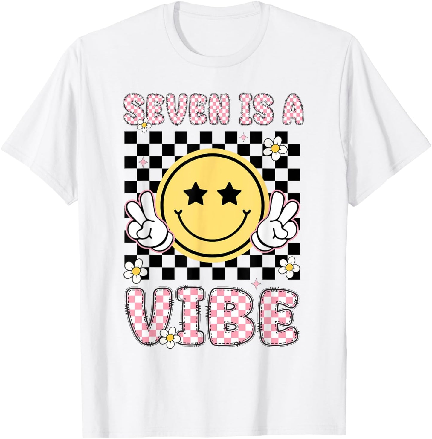 Seven Is A Vibe 7 Years Old Groovy 7th Birthday Kid Girl T-Shirt