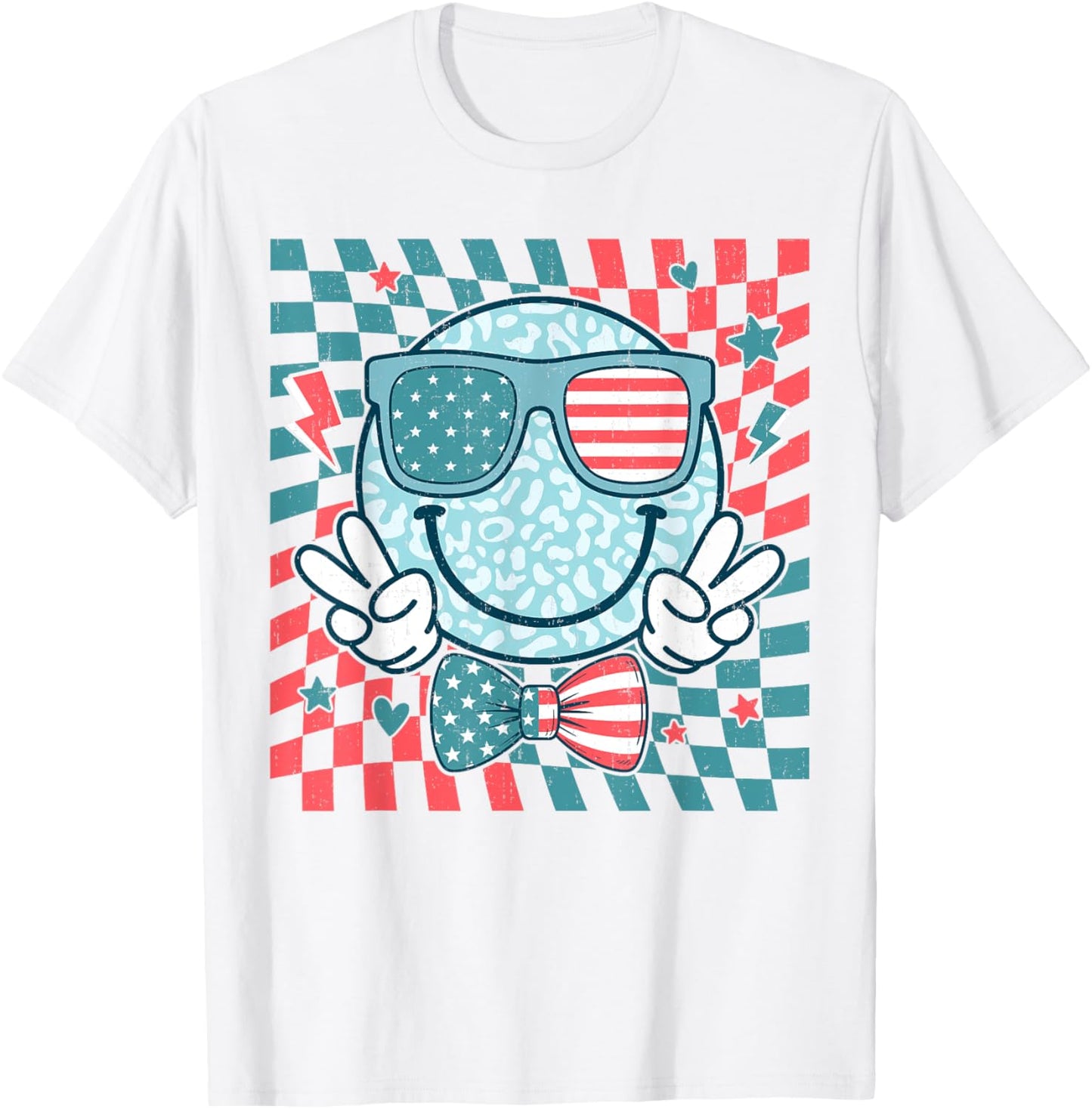 Patriotic Peace Usa Flag Checkered Retro Funny 4th Of July T-shirt