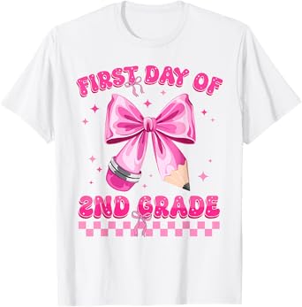 First Day of 2nd Grade Coquette Back to School Girls Kids T-Shirt