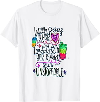 With Jesus In Heart & Loaded Tea In Her Hand Funny Christian T-Shirt