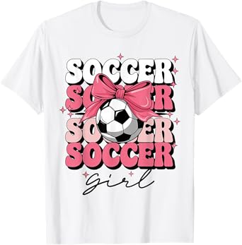 Groovy Soccer Girl Girls Coquette Bow Soccer T-Shirt