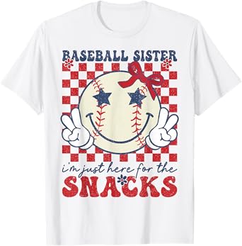 Retro Baseball Sister I'm Just Here for the Snacks Girls T-Shirt