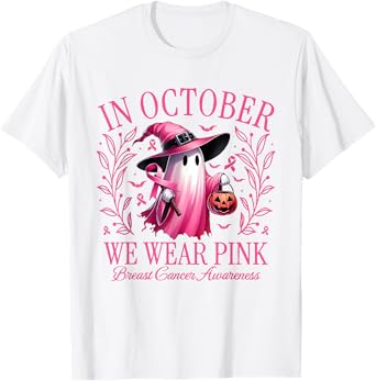 In October We Wear Pink Breast Cancer Awareness Halloween T-Shirt