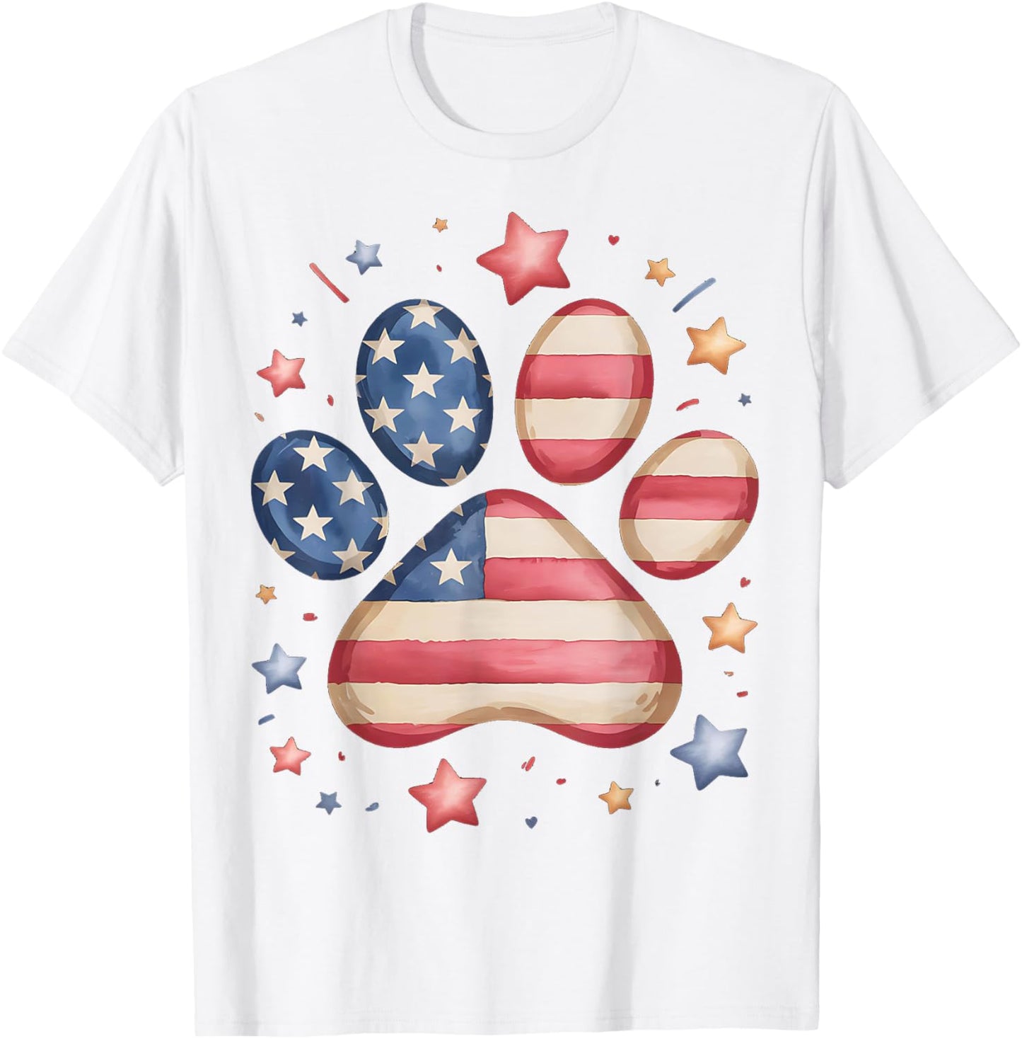 American Flag Patriotic Dog & Cat Paw Print 4th Of July Dog T-Shirt