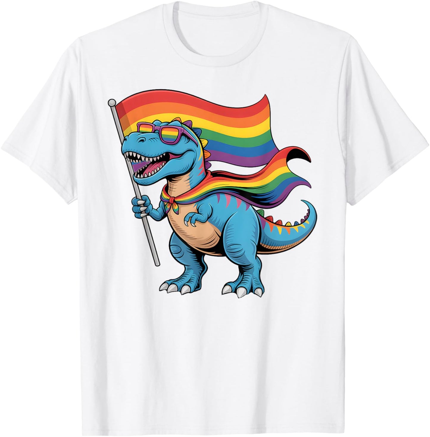 Funny T-Rex Dinosaur with Rainbow Flag LGBTQ Pride Outfit T-Shirt