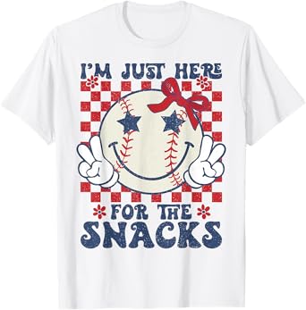 Retro Baseball Sister I'm Just Here for the Snacks Girls Mom T-Shirt