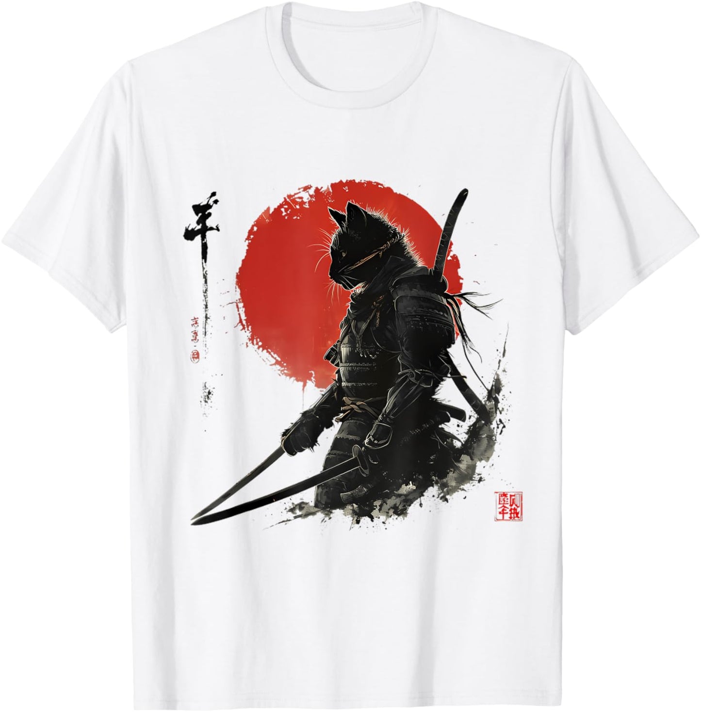 Cat Samurai Vintage Cat Warrior Japanese Art T-Shirt