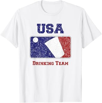 USA Drinking Team Party Beer Pong Game Distressed Retro T-Shirt