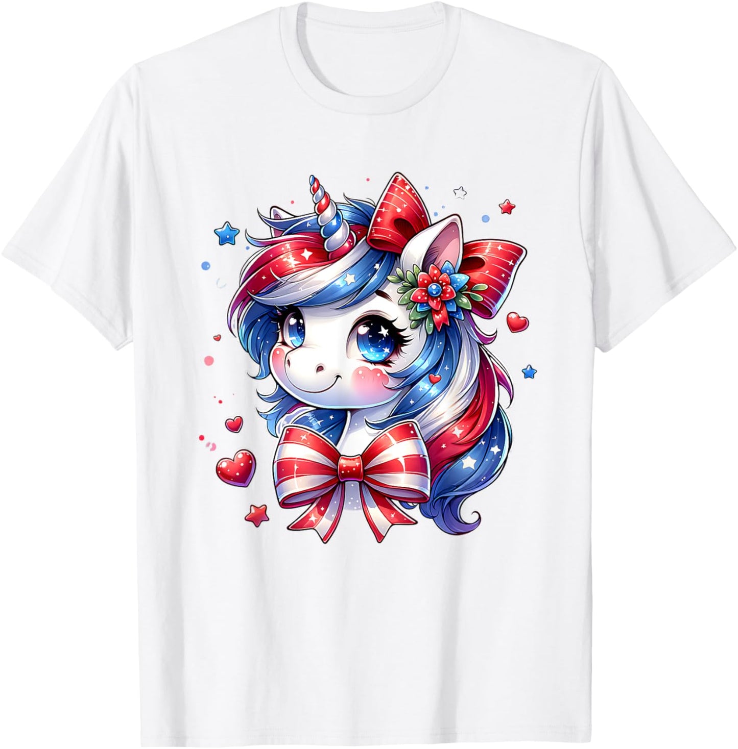 Cute Unicorn 4th Of July Girls Kids American Flag USA Girls T-Shirt