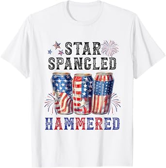 Star Spangled Hammered Beer Lover Funny 4th Of July Women Men T-Shirt