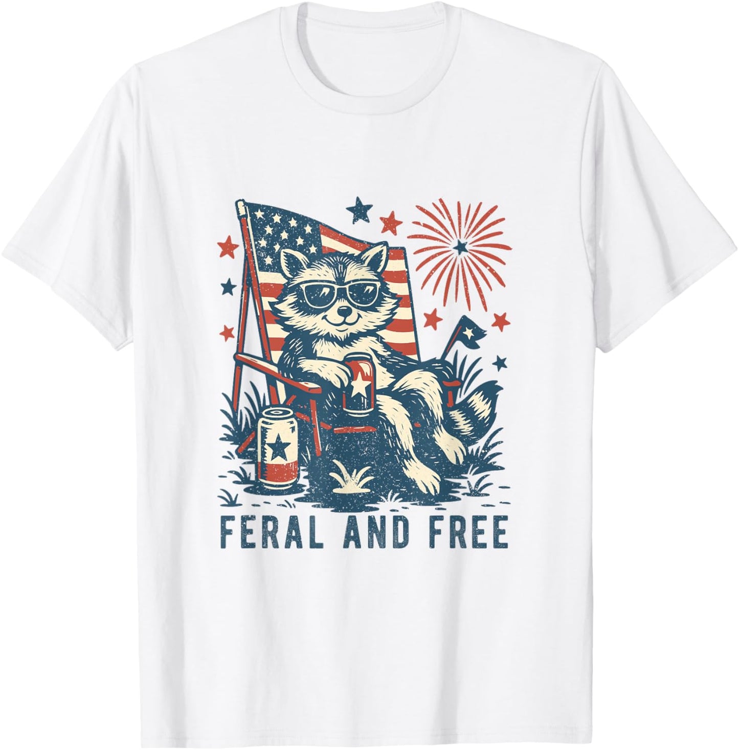 Feral And Free Raccoon 4th Of July Patriotic T-shirt