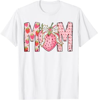 Mom Strawberry Coquette Bow Happy Valentine's Day 2025 T-Shirt