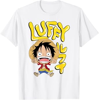 One Piece Anime Luffy Chibi with Bubble Letters T-Shirt
