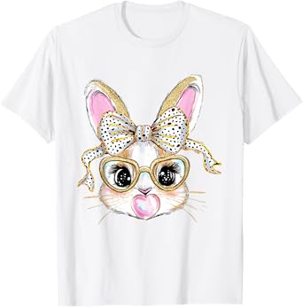 Cute Bunny Rabbit Face Coquette Bow Easter Day Girls Women T-Shirt
