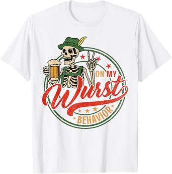 Oktoberfest On My Wurst Behavior German Beer Skeleton Men T-Shirt