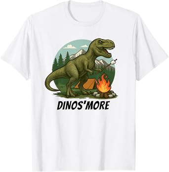 T Rex Dinosaur making S'mores, Marshmallows, DINOS'MORE T-Shirt
