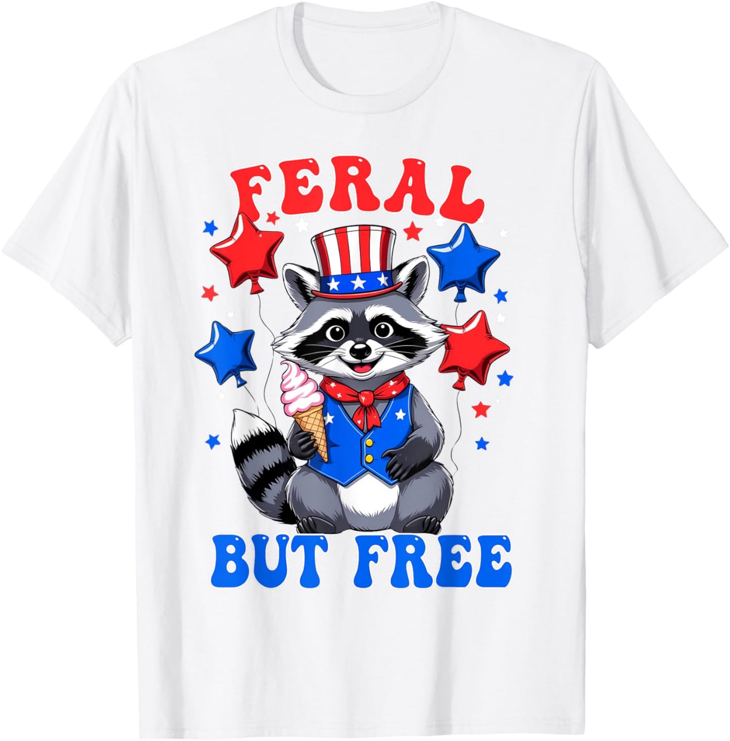 feral and free kids Racoon 4th July feral but free toddler T-Shirt