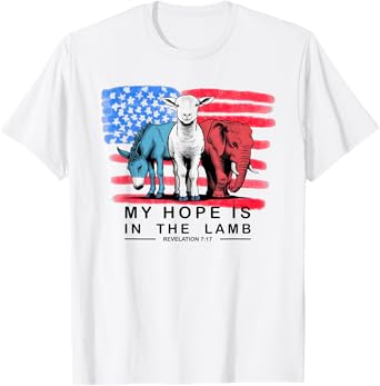 Vintage My Hope Is In The Lamb Christian God Jesus USA Flag T-Shirt