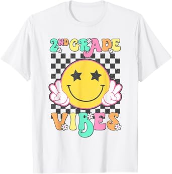 Girls 2nd Grade Vibes Smile Face Back to School Second Grade T-Shirt