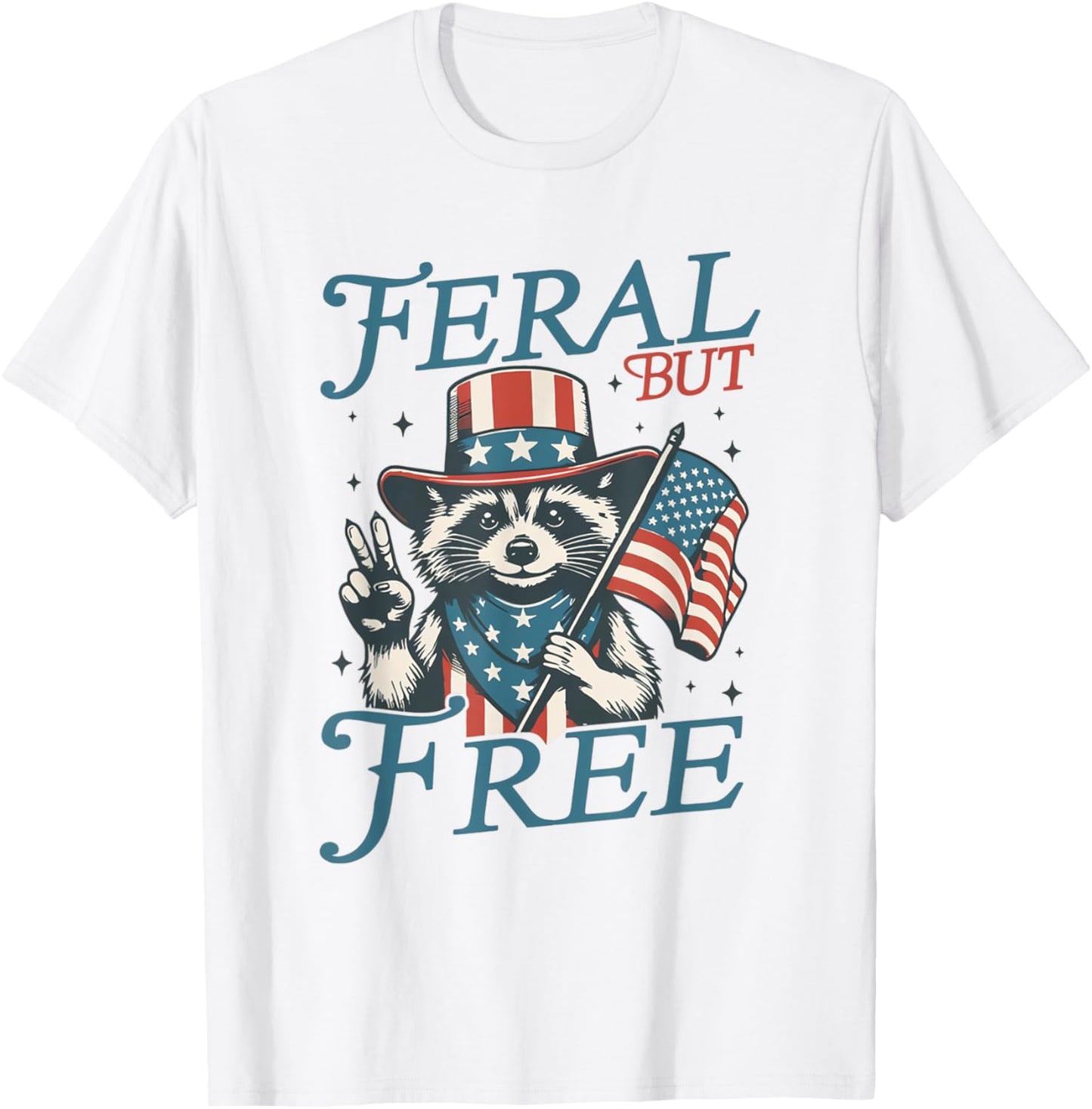 4th of July Boys Feral But Free Funny Raccoon Kids Toddler T-Shirt