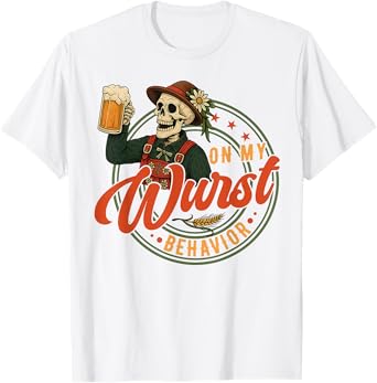Oktoberfest On My Wurst Behavior German Beer Skeleton Men T-Shirt