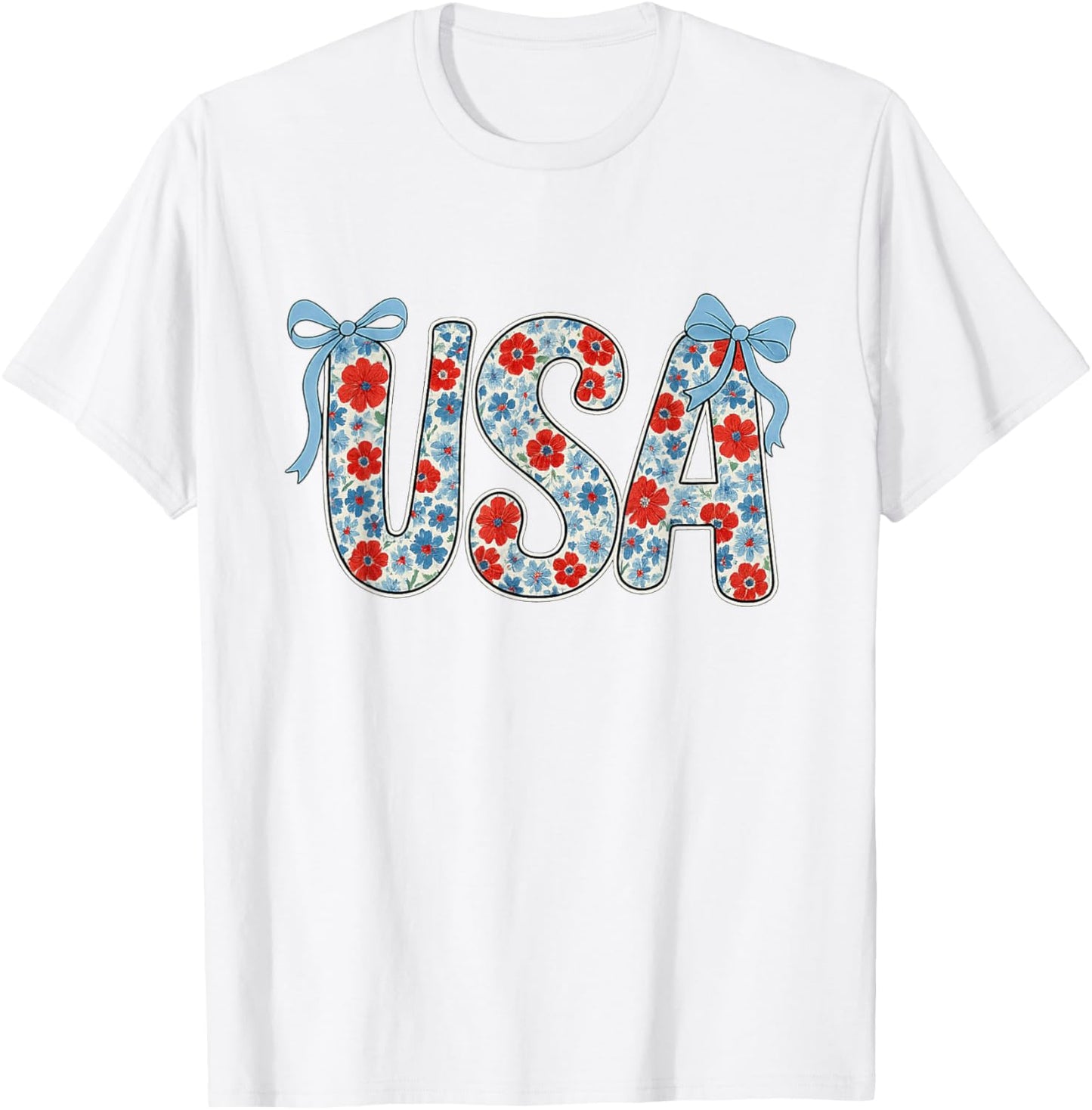 Floral Usa Coquette Bow Patriotic 4th Of July Woman Girls T-shirt