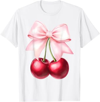 Pink Coquette Bow Cherry Birthday Cute Women Kids Girls T-Shirt
